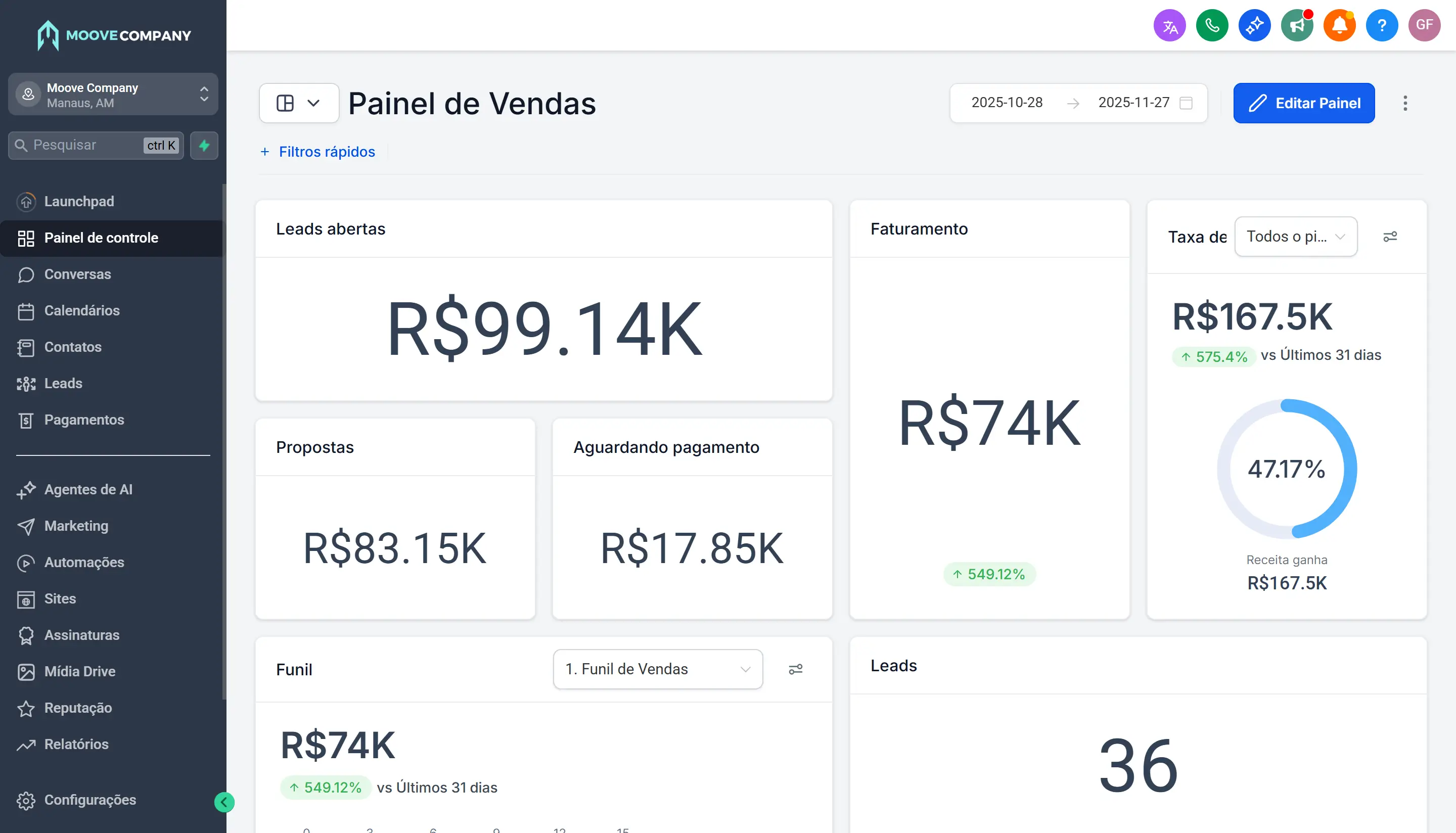 Gestão de Leads - Funil de vendas com oportunidades